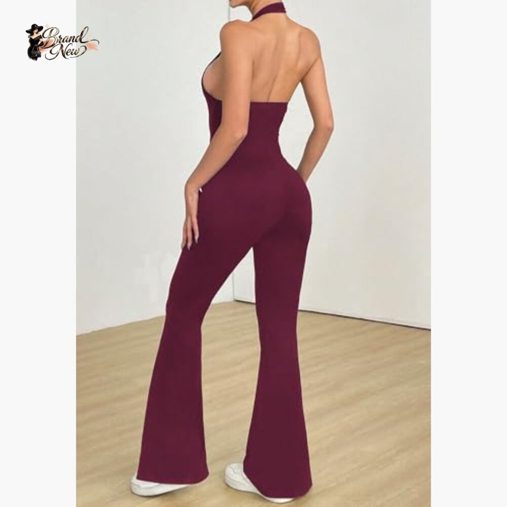 Polyester Elastane Halter Neck Backless Jumpsuit … - image 4